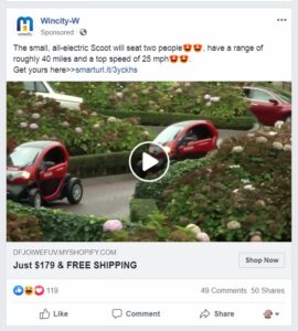 online scam Facebook electric car scoot fake website